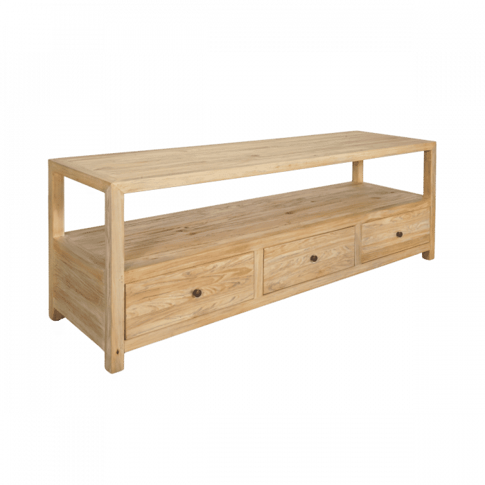 JOELLE 3-DRAWER TELEVISION UNIT ETU DISTRESSED RUSTIC NATURAL - MyChocolateWood