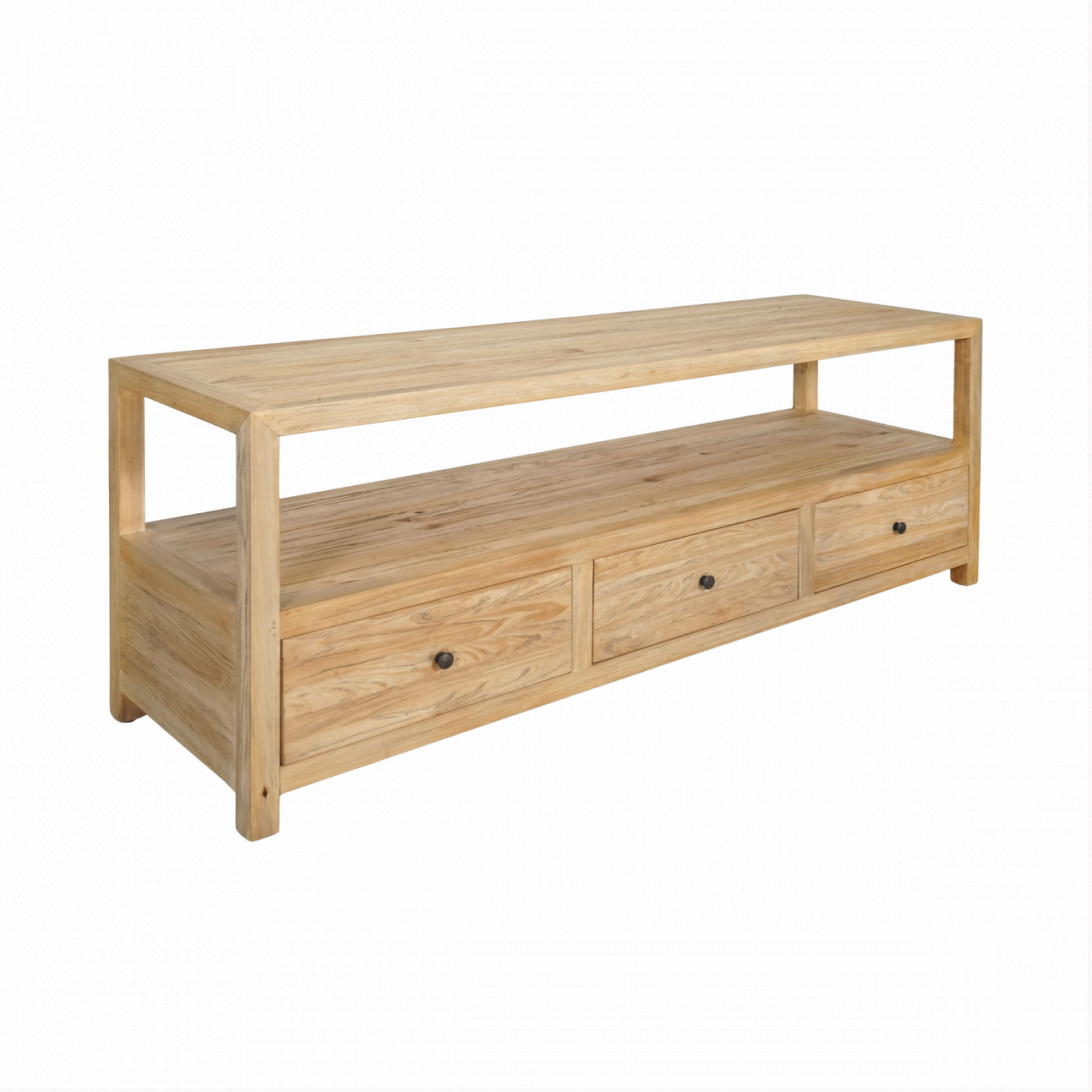 Joelle 3-Drawer TV Unit in Distressed Rustic - Chocolate Wood