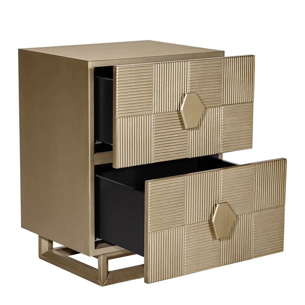 TALISA CONTEMPORARY 2-DRAWER SMALL BEDSIDE TABLE ANTIQUE GOLD