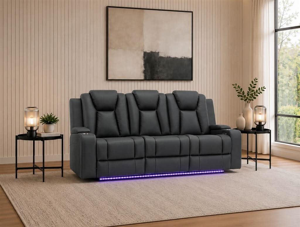 MIDGLEY FABRIC 3-SEATER RECLINER WITH DUAL MOTOR -  CHARCOAL