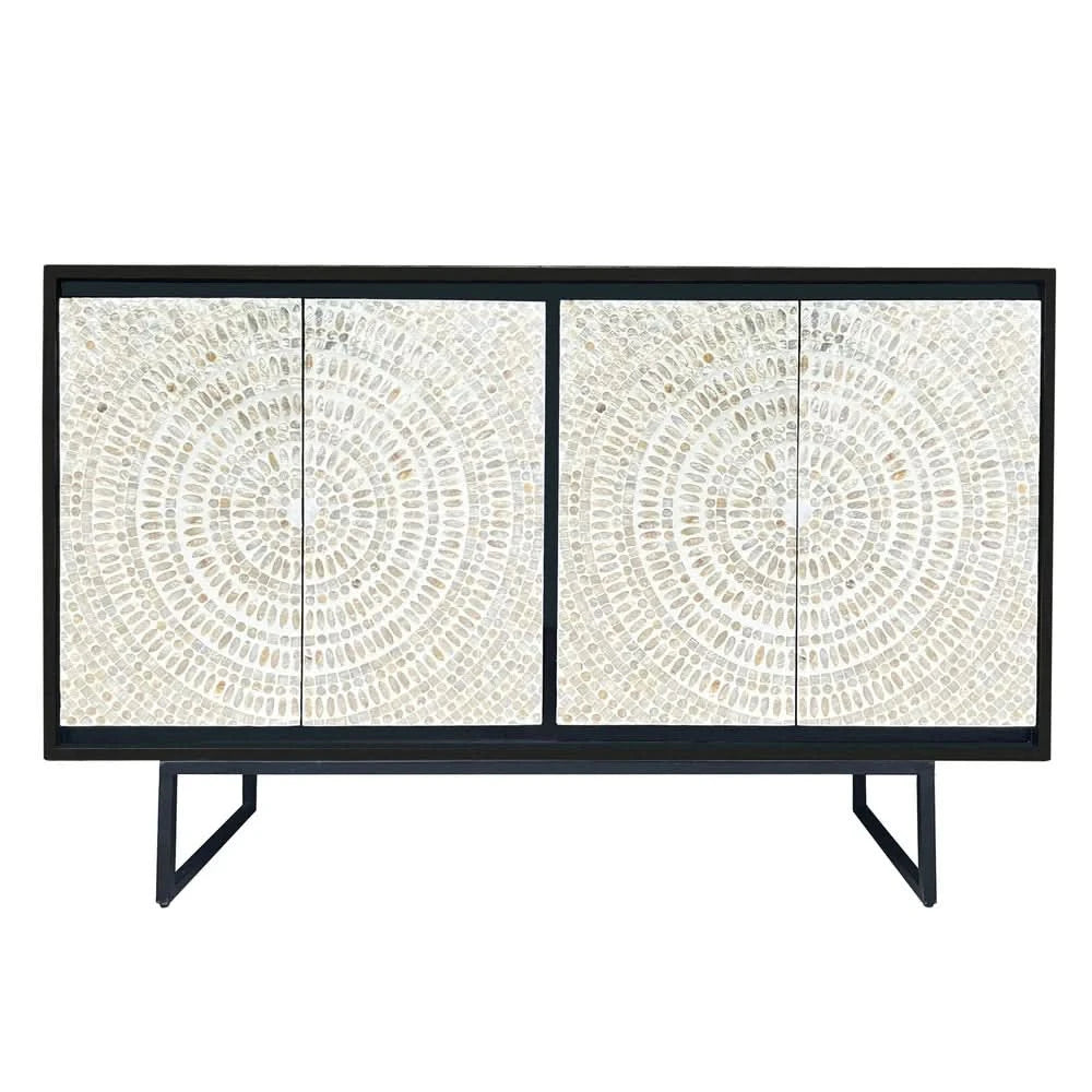 VANYA  MOTHER OF PEARL HAND INLAY 2-DOOR 4-SHELF SIDEBOARD/BUFFET - MyChocolateWood