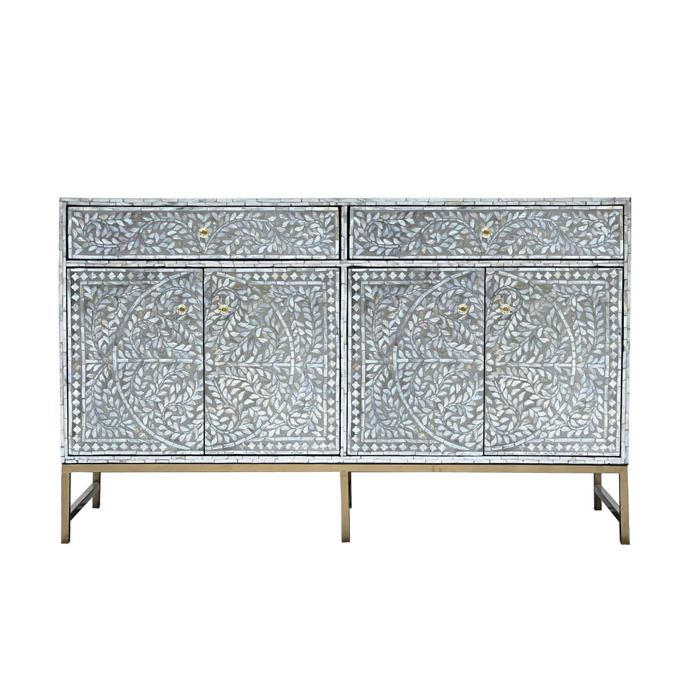OTILLA  MOTHER OF PEARL HAND INLAY 4-DOOR 2-DRAWER SIDEBOARD/BUFFET - MyChocolateWood