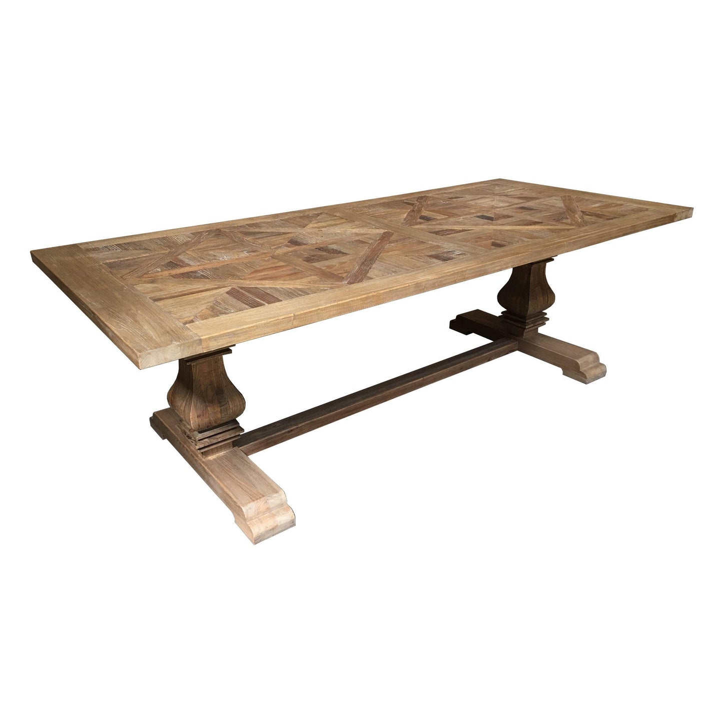 TREMAYNE RECYCLED ELM RUSTIC DINING TABLE PARQUETRY PATTERN 200CM - MyChocolateWood