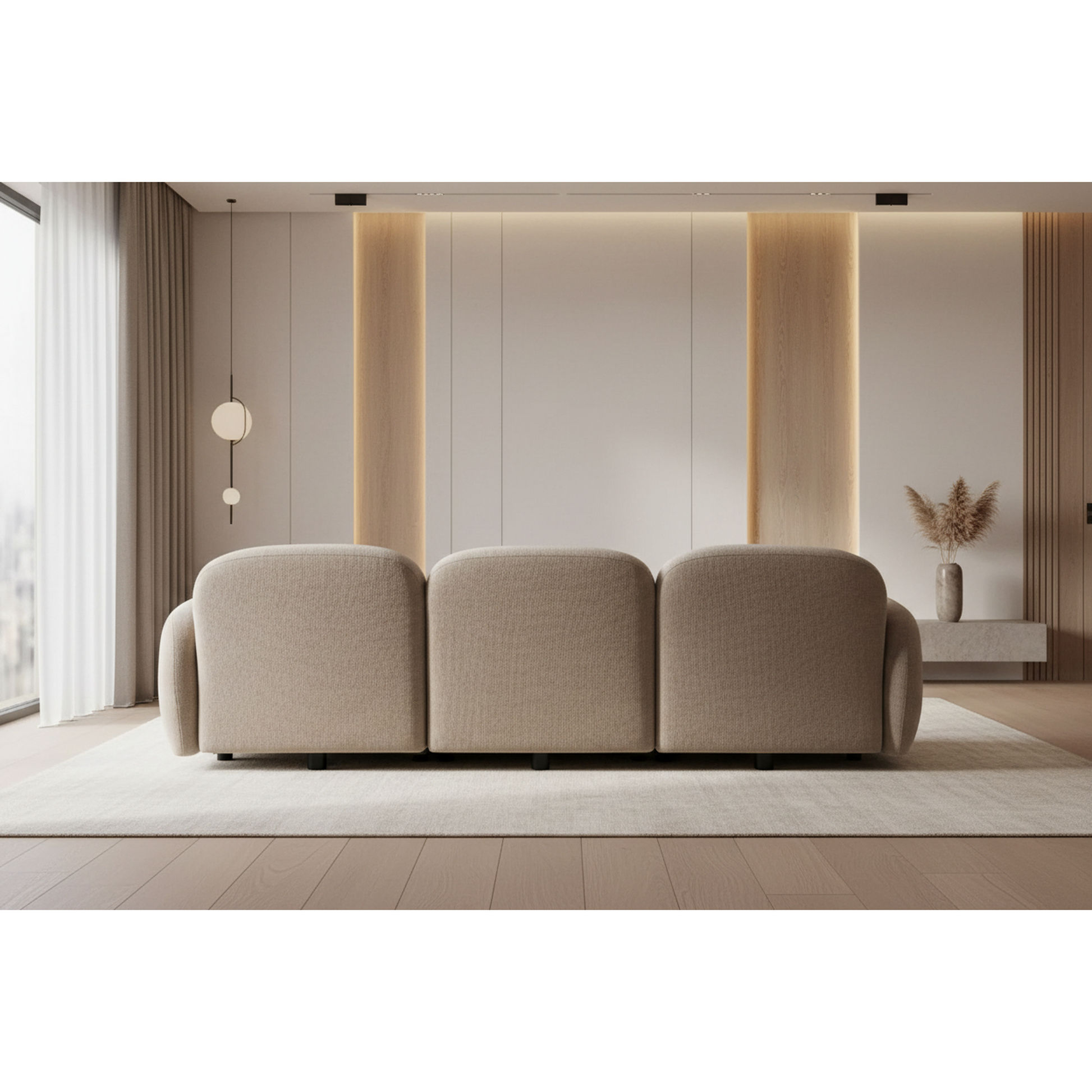 Lorelei 3-Seater Modular Chenille Sofa in Taupe - Chocolate Wood