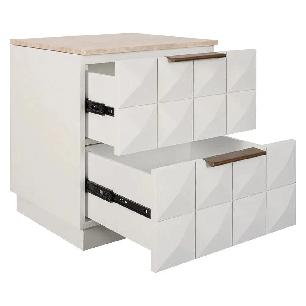 HAMPSHIRE TRAVERTINE/WHITE OAK 2-DRAWER BEDSIDE TABLE - MyChocolateWood