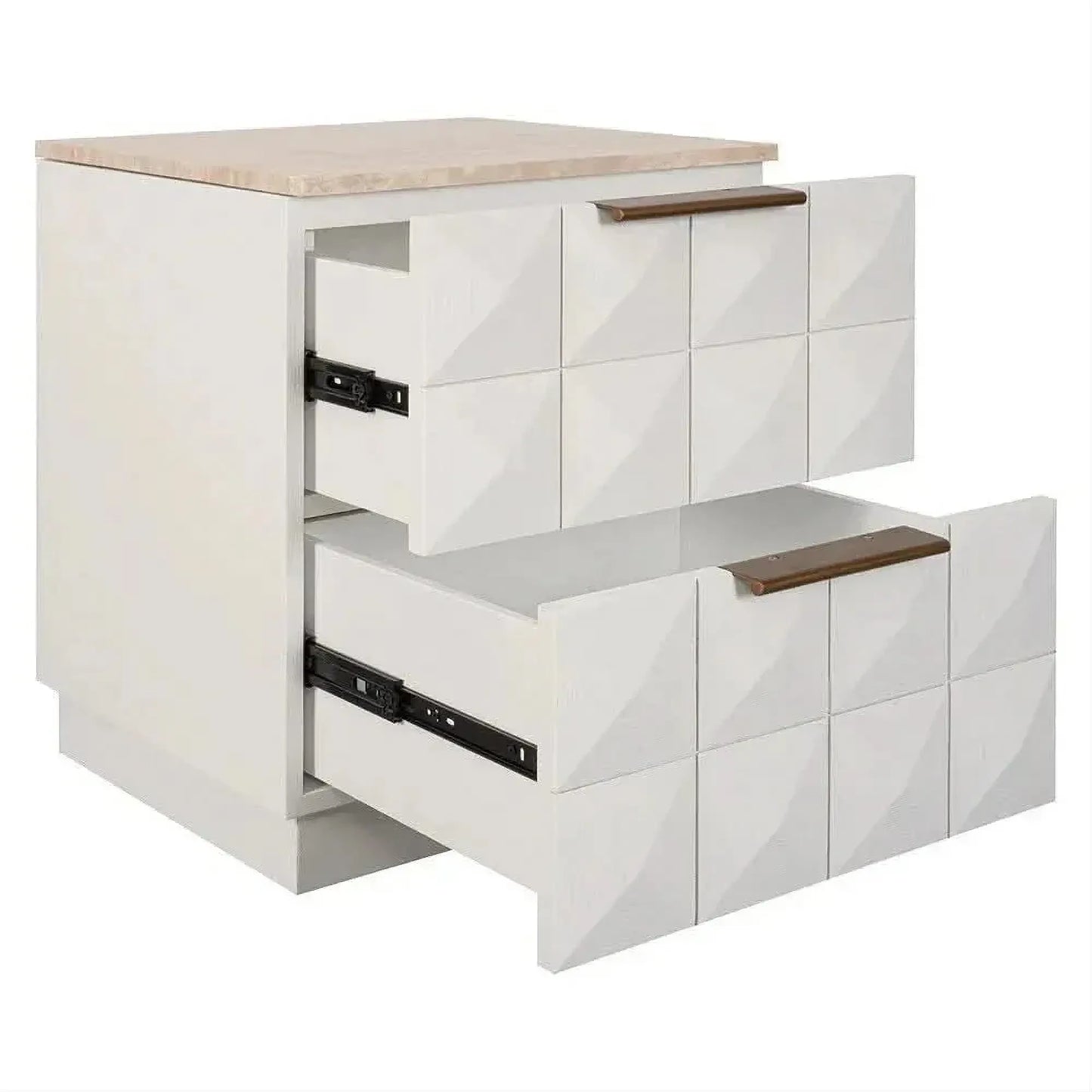 Hampshire 2-Drawer Bedside Table in White Oak with Travertine Top - Chocolate Wood