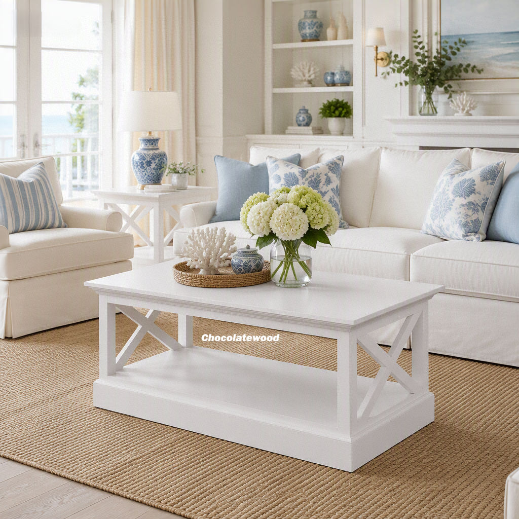 Verity Mahogany Timber Coffee Table - White