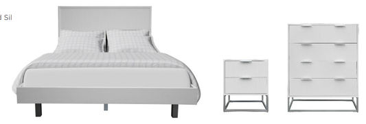 FARAH 4 PIECE SOLID ACACIA BEDROOM SUITE: DOUBLE BED, 2XBEDSIDES,TALLBOY WHITE