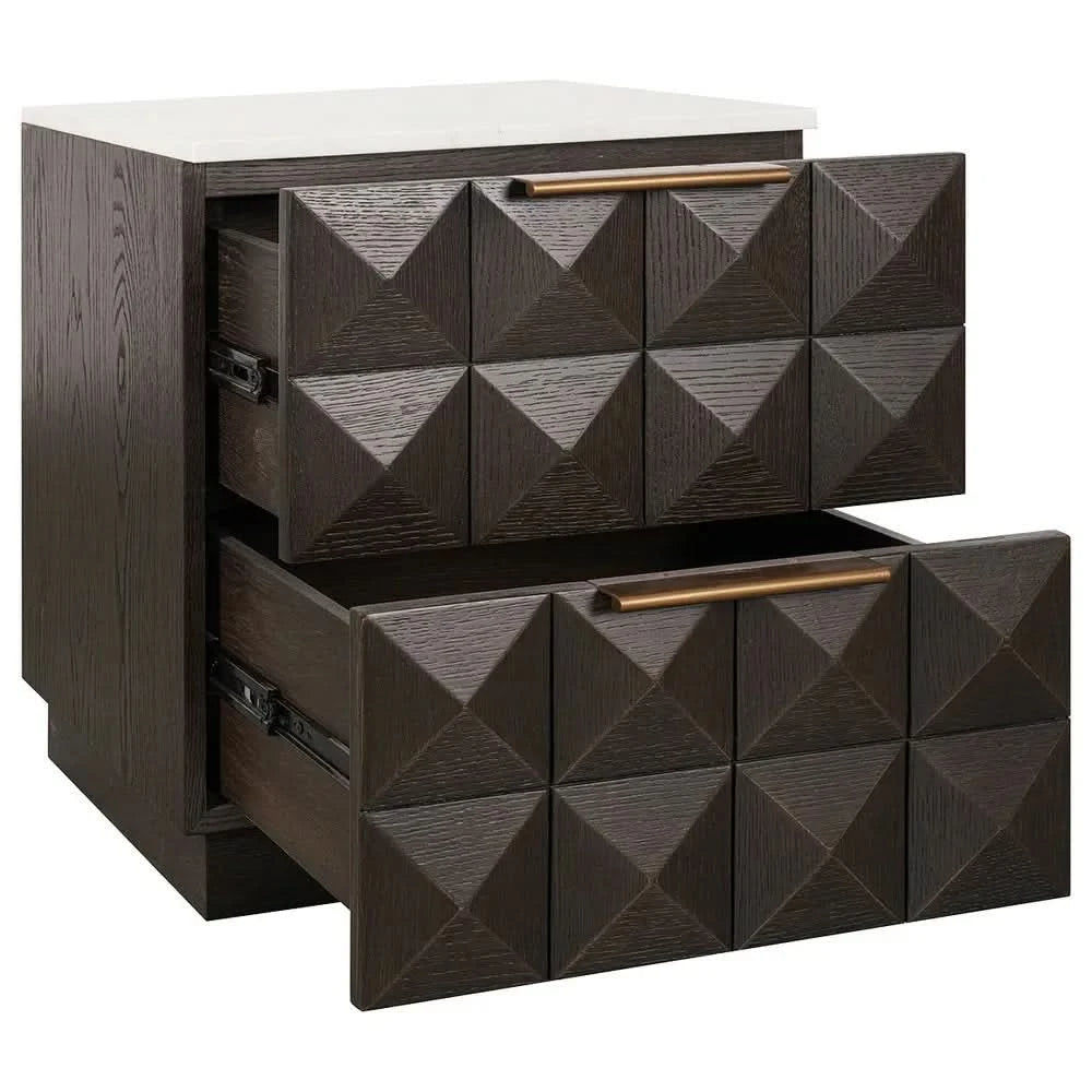HAMPSHIRE WHITE MARBLE/SMOKED OAK 2-DRAWER BEDSIDE TABLE - MyChocolateWood