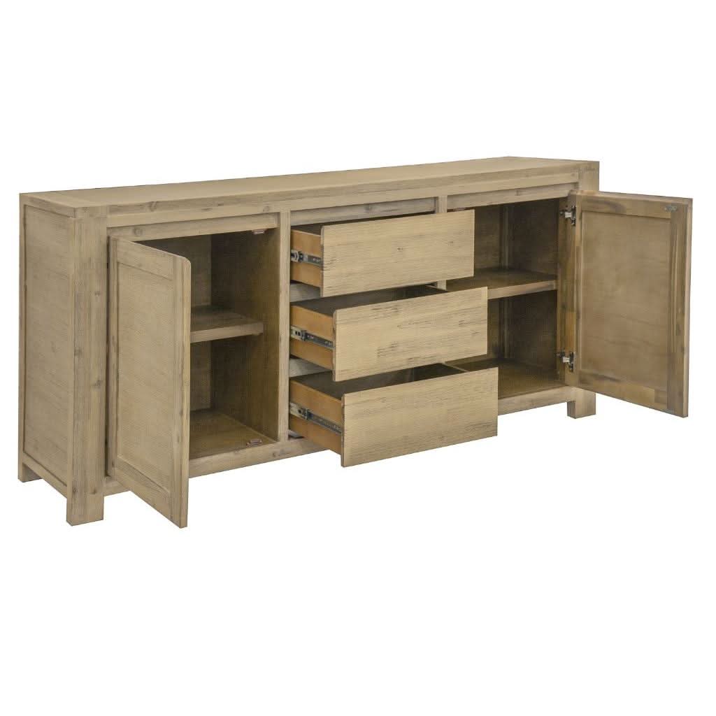 RIPLEY SOLID ACACIA TIMBER 2-DOOR 3-DRAWER BUFFET SIDEBOARD BRUSHED SMOKE - MyChocolateWood