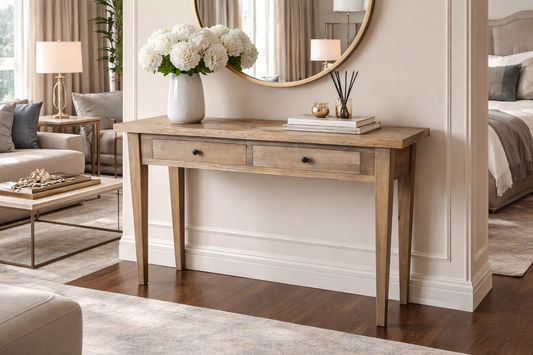 CASA RECYCLED ELM RUSTIC 2-DRAWER CONSOLE/HALL TABLE PARQUETRY TOP  140CM (Copy) (Copy) - MyChocolateWood