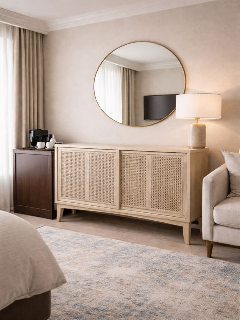 BAHAMAS CABINET SIDEBOARD SLIDING RATTAN DOORS/ SOLID OAK NATURAL COLOUR 120CM - MyChocolateWood