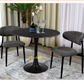 ALBERGE ROUND MARBLE-LOOK GLASS TOP DINING TABLE ON PEDESTAL METAL BASE BLACK - MyChocolateWood