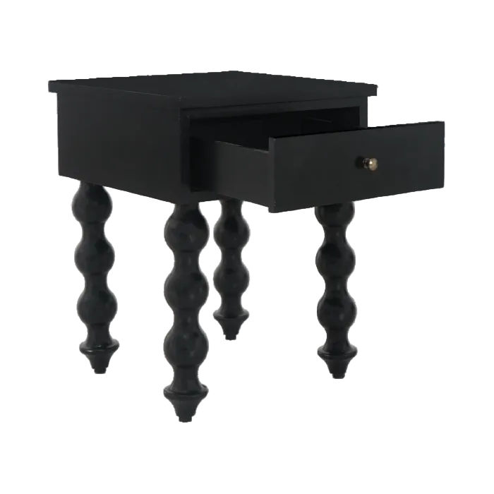 CAROLYN MINDI WOOD 1-DRAWER BEDSIDE TABLE BLACK - MyChocolateWood