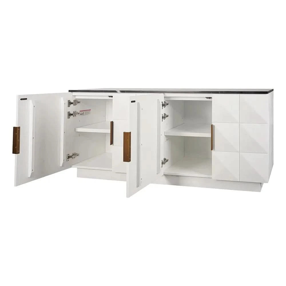 HAMPSHIRE RIVER BROWN MARBLE/WHITE OAK 4-DOOR BUFFET/SIDEBOARD - MyChocolateWood