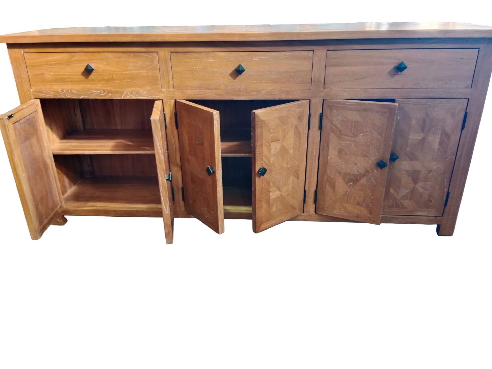KENSIT HAMPTONS RUSTIC RECYCLED ELM BUFFET/ SIDEBOARD PARQUETRY PATTERN 3 DRAWERS 6 DOORS 200 CM - MyChocolateWood