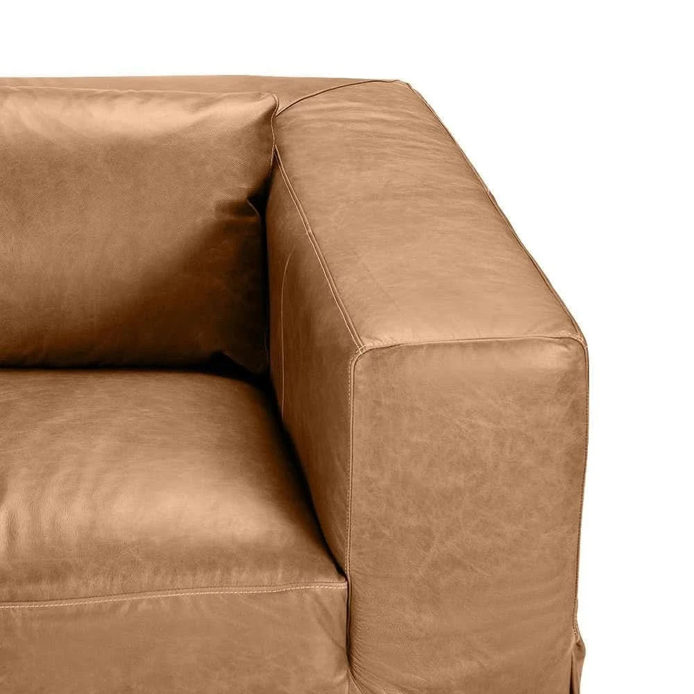 INIGO 3-SEATER LEATHER SLIP COVER SOFA TOP GRAIN COW LEATHER LIGHT BROWN - MyChocolateWood