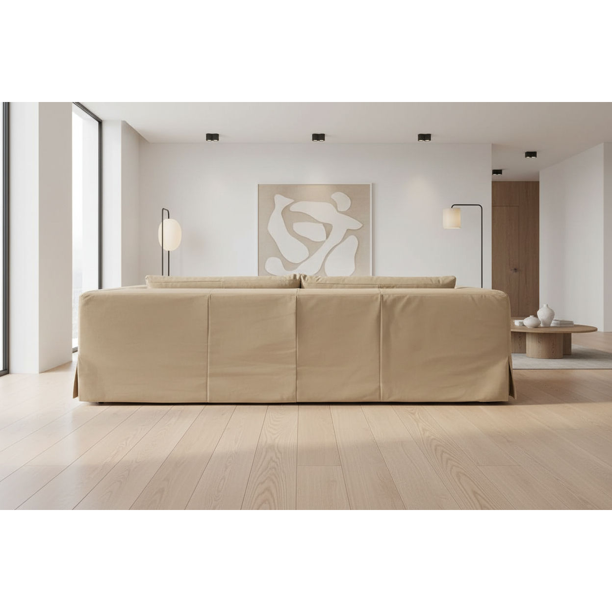 INIGO 3-SEATER LEATHER SLIP COVER SOFA TOP GRAIN COW LEATHER CAPPUCCINO CREAM - MyChocolateWood