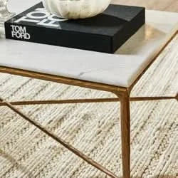 SOREN MARBLE RECTANGULAR COFFEE TABLE - BRASS FRAME 120CM - MyChocolateWood