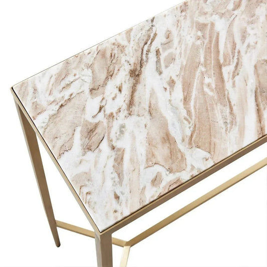 MELINA CONSOLE TABLE/HALL TABLE PINK MARBLE/GOLD STAINLESS STEEL - MyChocolateWood
