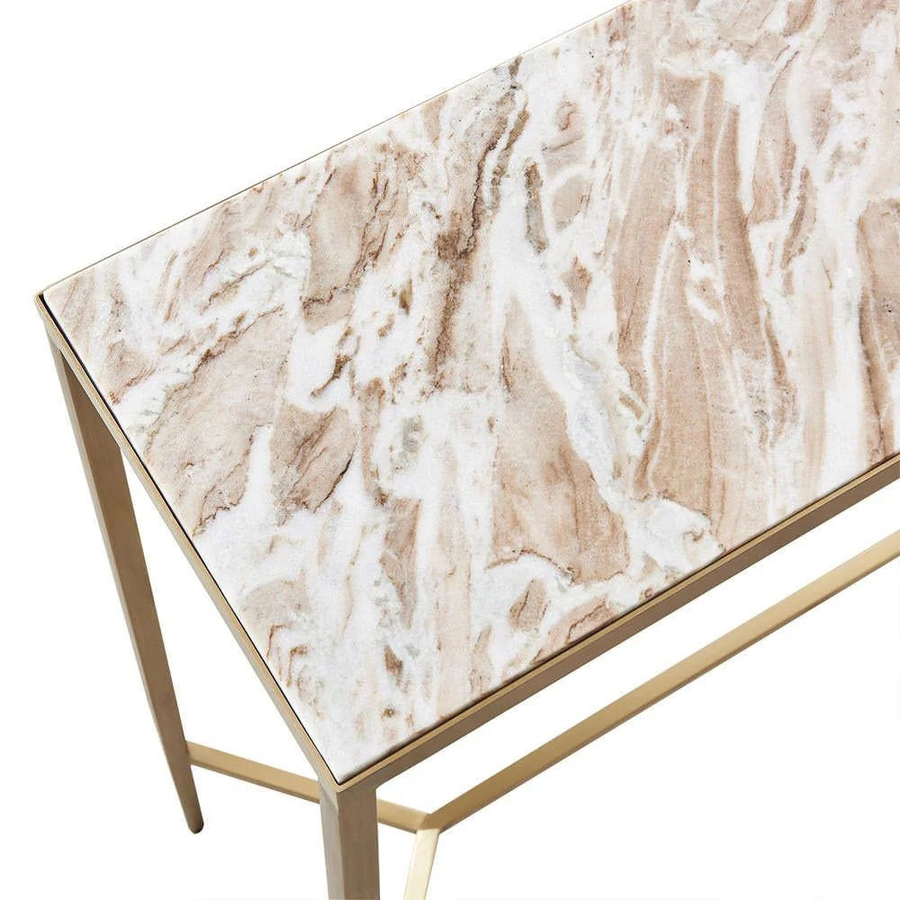 MELINA CONSOLE TABLE/HALL TABLE PINK MARBLE/GOLD STAINLESS STEEL - MyChocolateWood