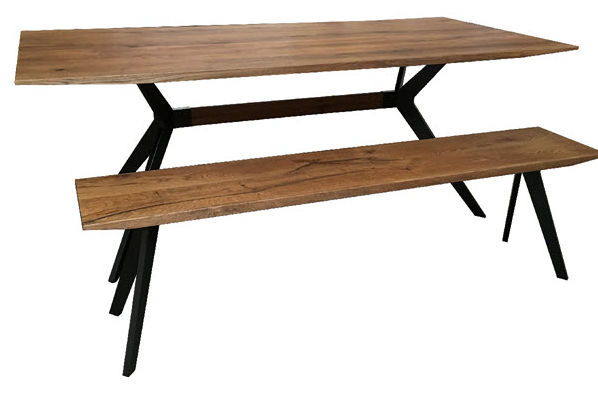 MONZA OAK & IRON DINING TABLE 200CM ANTIQUE - MyChocolateWood