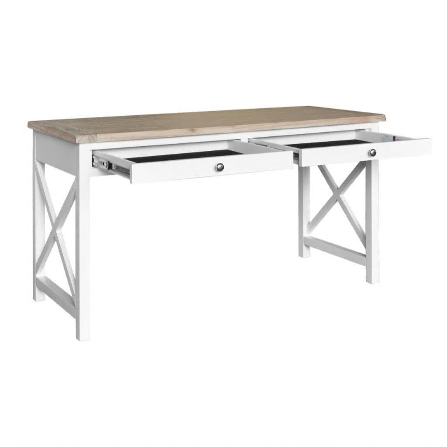 CHRISTA HAMPTON SOLID ACACIA 2-DOOR DESK LIGHT OAK TOP/WHITE BASE - MyChocolateWood