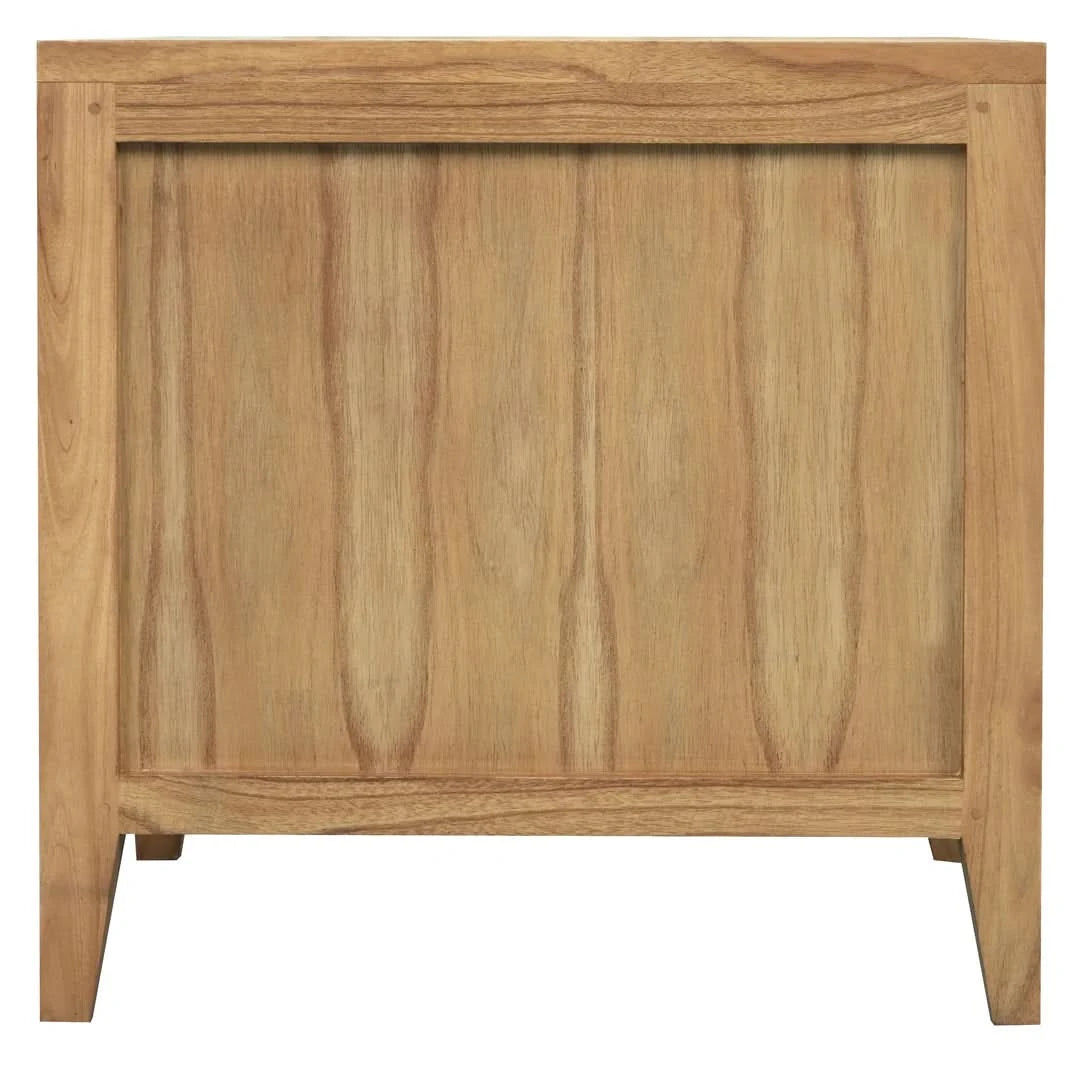 Natural wood bedside table with two drawers from DION MINDI WOOD collection by MyChocolateWood, showcasing a sleek, modern design.