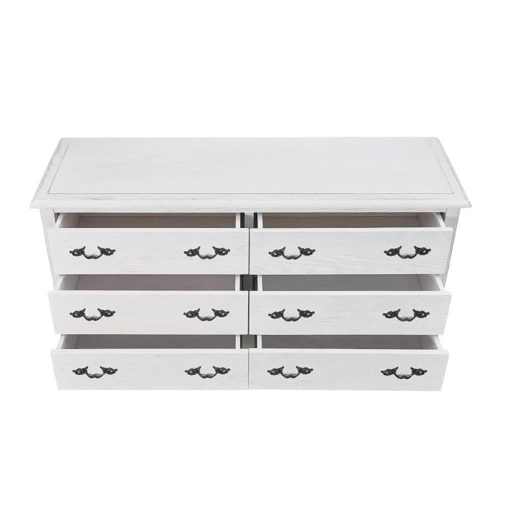 CLARENCE OAK 4 PIECE KING BED, BEDSIDES & DRESSER SET LIGHTLY DISTRESSED WHITE - MyChocolateWood