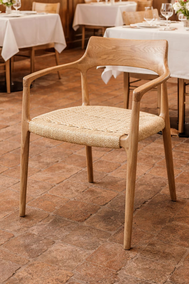 FINNIGAN DINING CHAIR/ARMCHAIR - ASHWOOD & WOVEN ROPE - MyChocolateWood