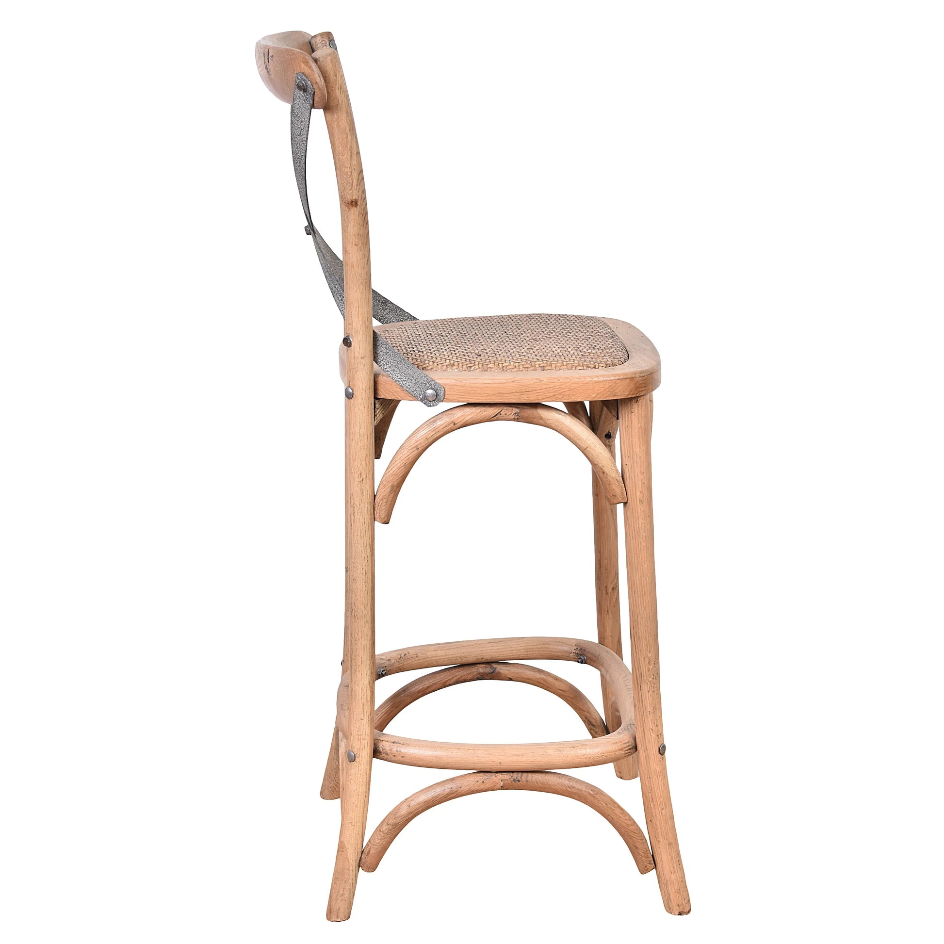 Malmo Cross Back Bar Stool with Grey Metal Straps - Chocolate Wood