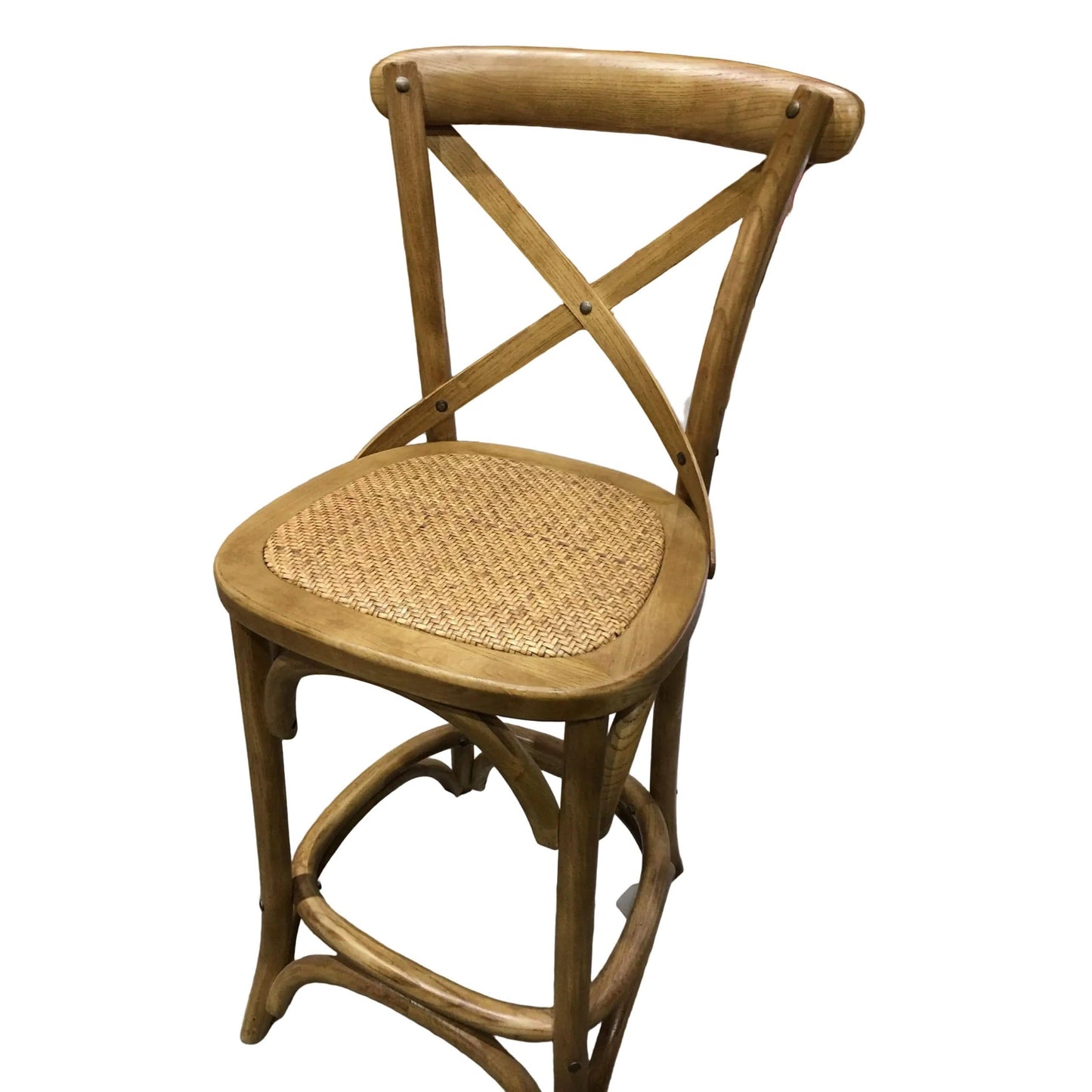 EMERSON NATURAL CROSS BACK BAR STOOL WITH RATTAN SEAT - 65CM SEAT HEIGHT - MyChocolateWood
