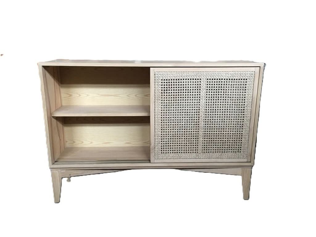 BAHAMAS CABINET SIDEBOARD SLIDING RATTAN DOORS/ SOLID OAK NATURAL COLOUR 120CM - MyChocolateWood