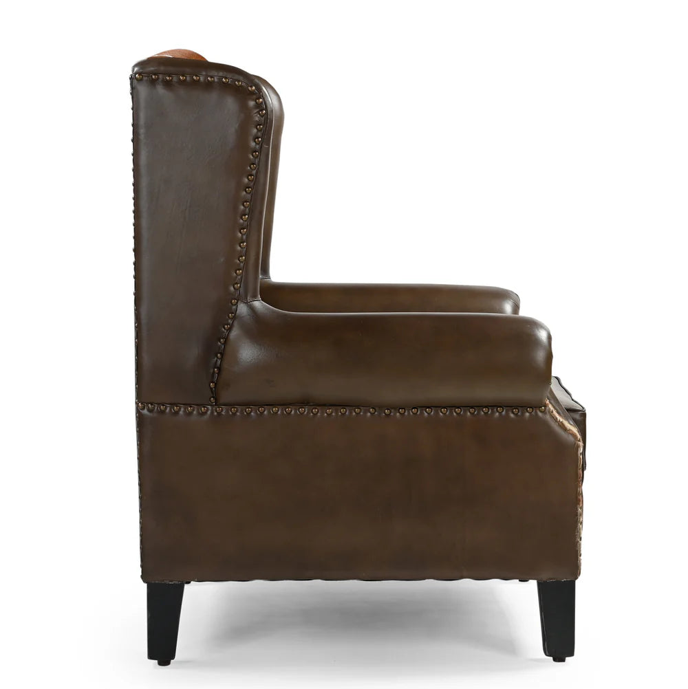 ABE HAND MADE COWHIDE & GENUINE LEATHER ARMCHAIR - MyChocolateWood