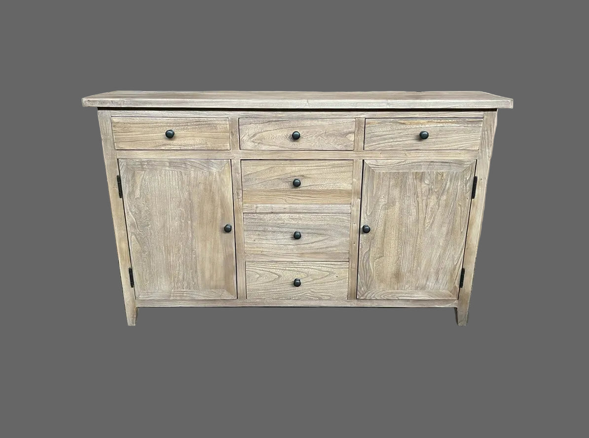 KLOWI RUSTIC 6-DRAWER 2-DOOR CABINET STORAGE CUPBOARD SIDEBOARD BUFFET RECYCLED ELM 130CM - MyChocolateWood