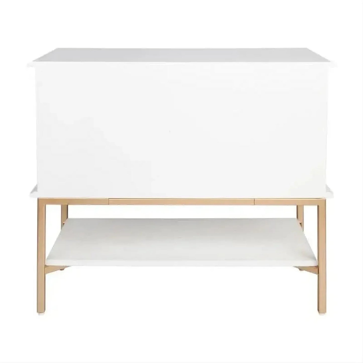 Moretti 2-Drawer Bedside Table Large in Satin White & Gold - Chocolate Wood