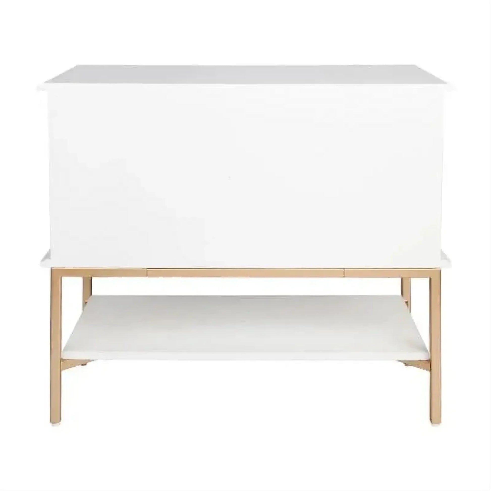 Moretti 2-Drawer Bedside Table Large in Satin White & Gold - Chocolate Wood