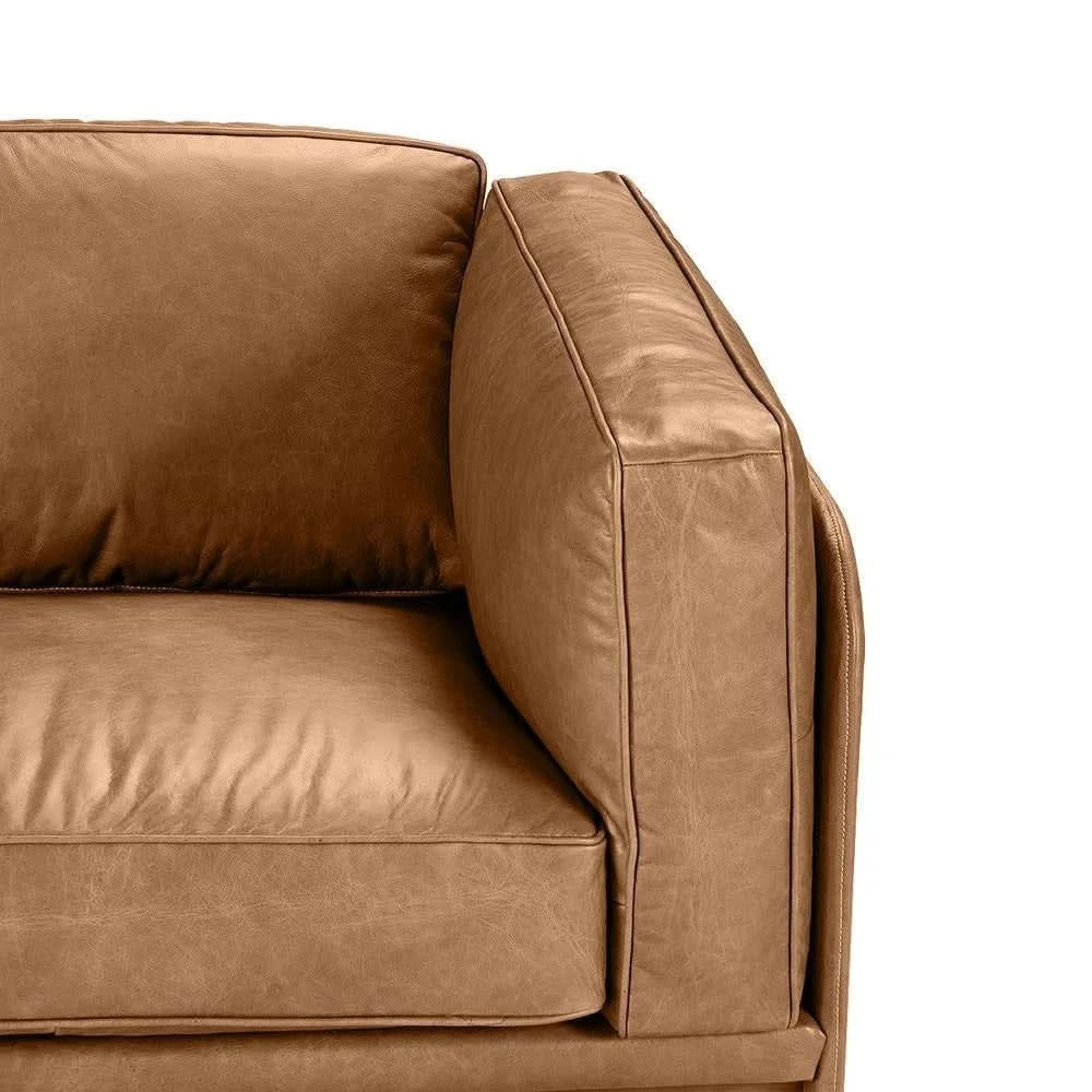 DAVIEN LIGHT BROWN 2.5 SEATER SOFA TOP GRAIN COW LEATHER - MyChocolateWood