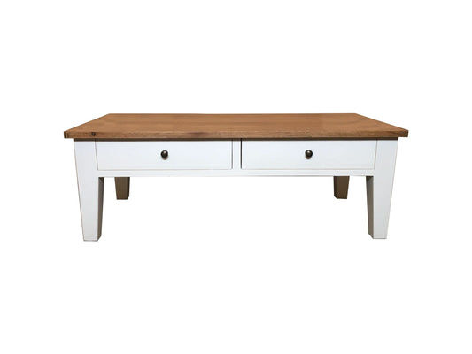 MERINE  OAK TOP/WHITE BASE 2-DRAWER 2-WAY COFFEE TABLE 120CM - MyChocolateWood