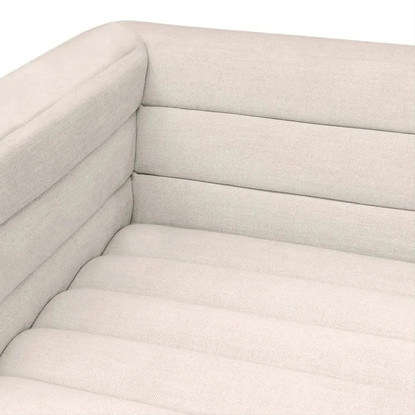 Meredith Fabric Sofa, 2-Seater in Natural Linen - Chocolate Wood