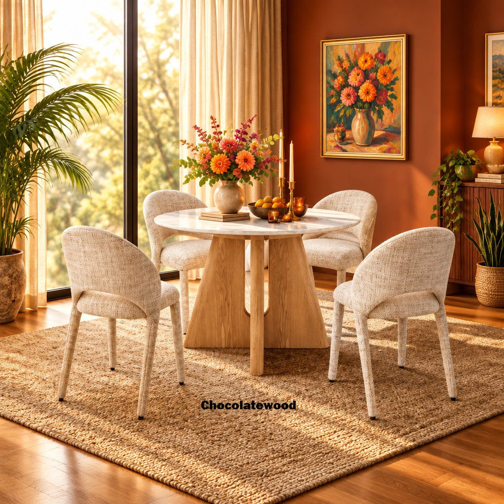 Enica Round Dining Table with Matte Ceramic Top 120cm