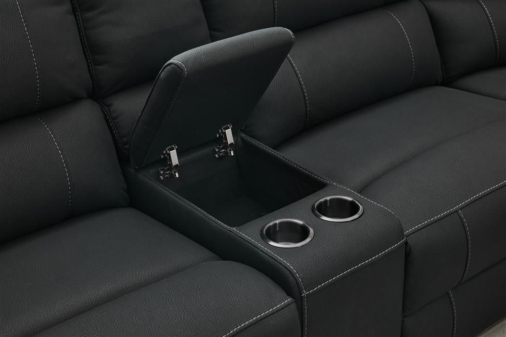 VERNON MKII RHINO FABRIC CORNER MODULAR WITH BOTH END RECLINERS - ONYX  - MyChocolateWood