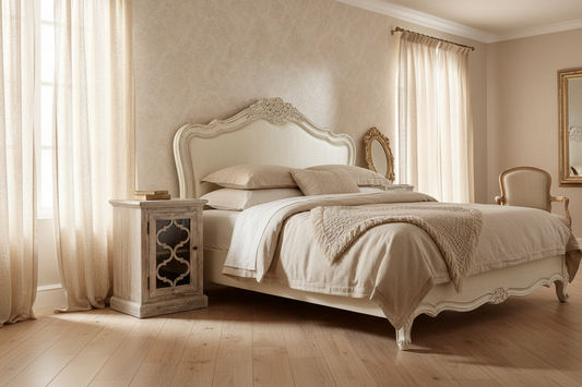 REINA GREYWASHED RECYCLED TIMBER/GLASS PANEL 1-DOOR BEDSIDE TABLE/CABINET - MyChocolateWood