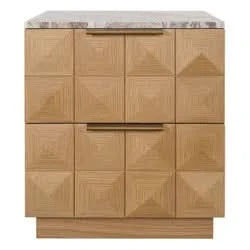 Hampshire 2-Drawer Bedside Table in Natural Oak with River Brown Marble Top - Chocolate Wood
