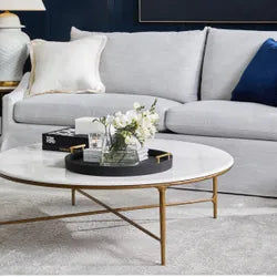 SOREN MARBLE ROUND COFFEE TABLE - BRASS FRAME DIA:120CM - MyChocolateWood