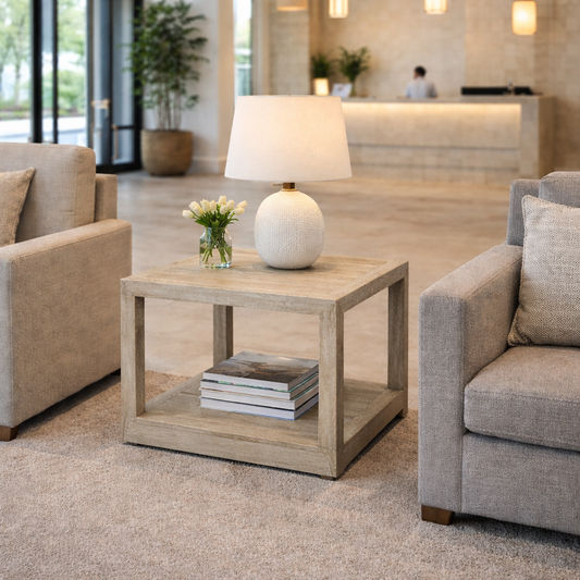 NEVANA  RECYCLED ELM TIMBER CUBE SIDE TABLE/LAMP TABLE - MyChocolateWood