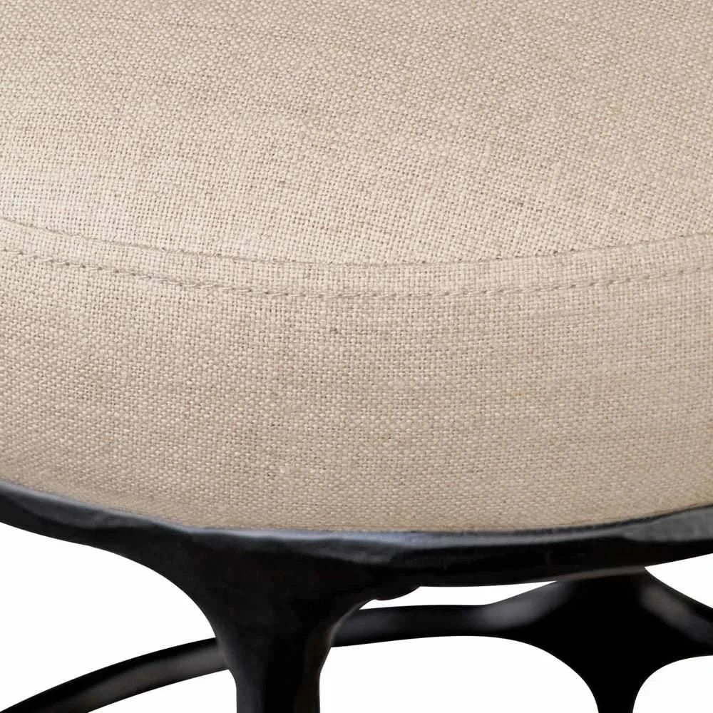 SOREN  BLACK KITCHEN STOOL - NATURAL LINEN TOP - MyChocolateWood