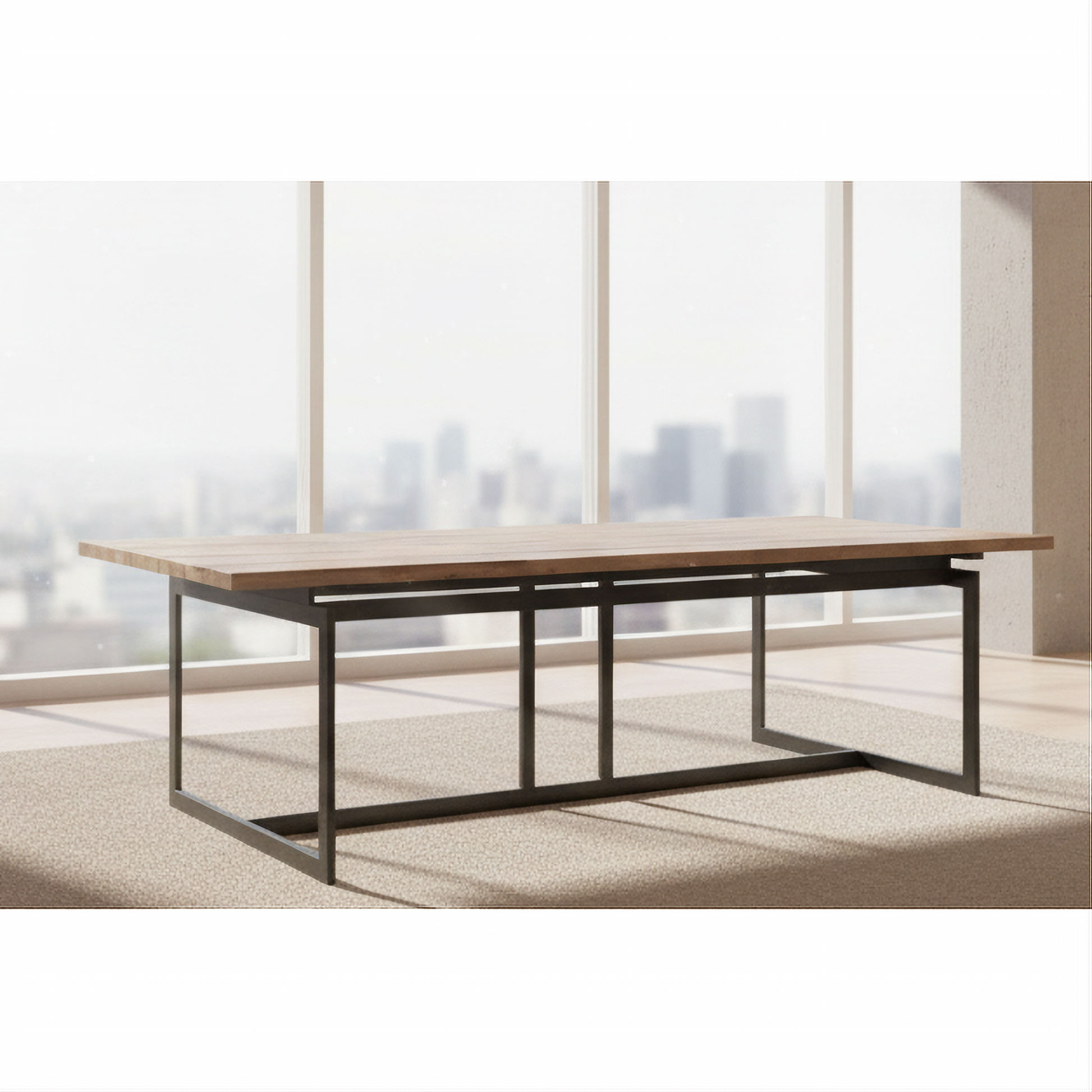Jespie Recycled Elm & Iron Dining Table 240cm - Chocolate Wood