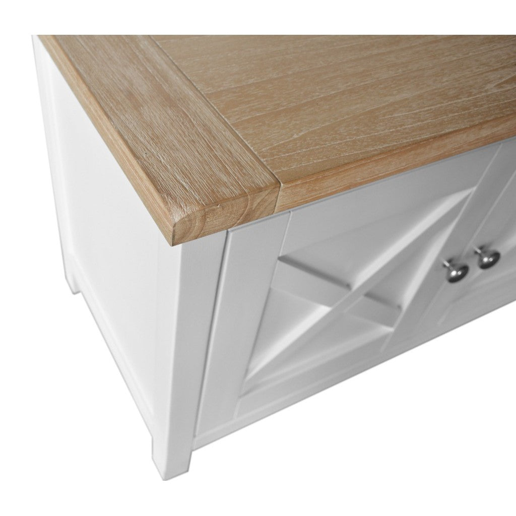 CHRISTA HAMPTON SOLID ACACIA LARGE 4-DOOR 2 NICHE TV UNIT LIGHT OAK TOP/WHITE BASE 210CM - MyChocolateWood