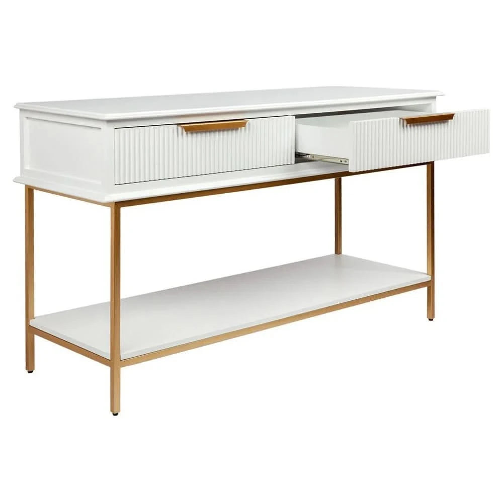 MORETTI 2-DRAWER CONSOLE TABLE/HALL TABLE SATIN WHITE  & GOLD SMALL - MyChocolateWood